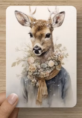 Enkelt kort - Rådjur med blomsterkrans (10 stycken)
