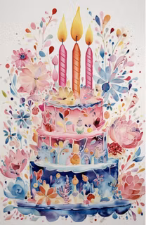 Dubbelt kort med kuvert - Färgsprakande tårta (6 kort)