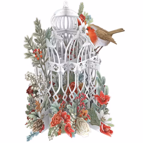 Magiskt julkort - Julblommor och fågelbur (6 stycken)