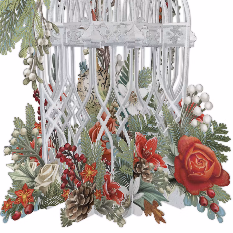 Magiskt julkort - Julblommor och fågelbur (6 stycken)