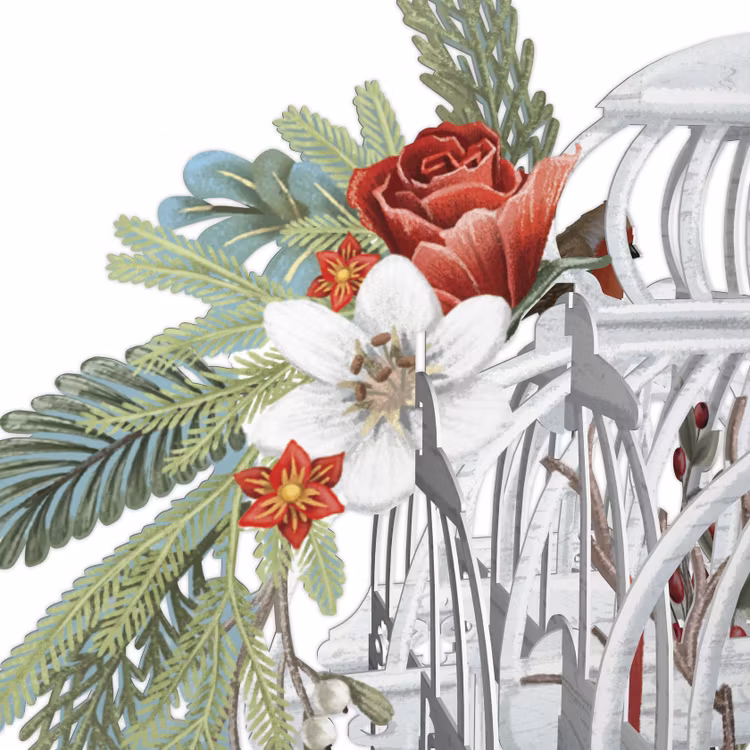 Magiskt julkort - Julblommor och fågelbur (6 stycken)