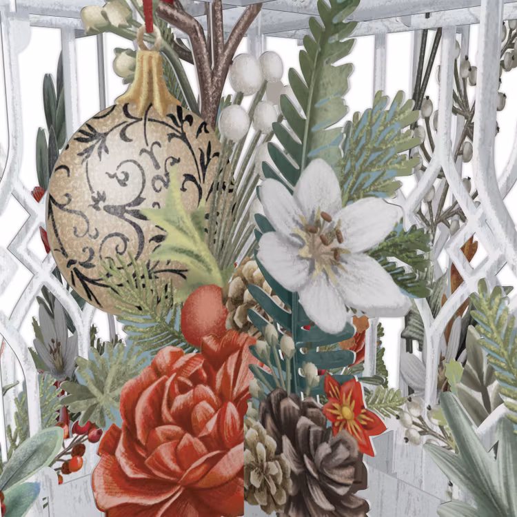 Magiskt julkort - Julblommor och fågelbur (6 stycken)