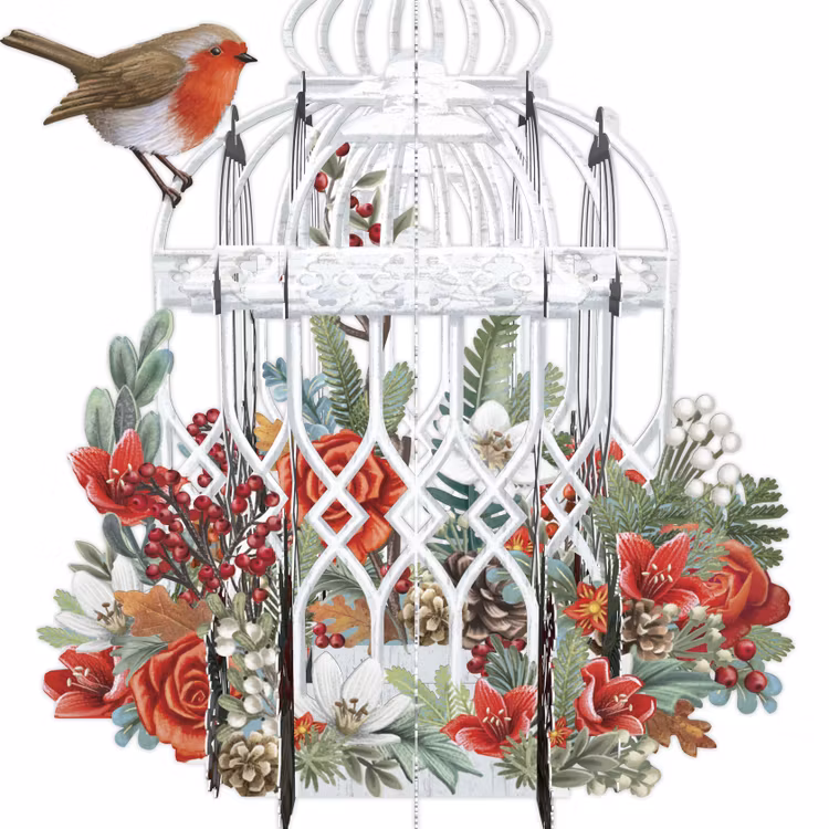 Magiskt julkort - Julblommor och fågelbur (6 stycken)