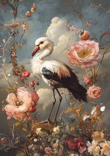 Dubbelt kort med kuvert - Storken och blommorna (6 stycken - 15 kr/st)