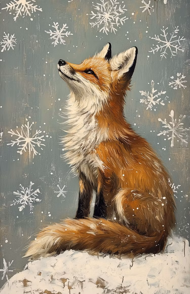 Enkelt julkort - Räven och snöflingorna (10 stycken)