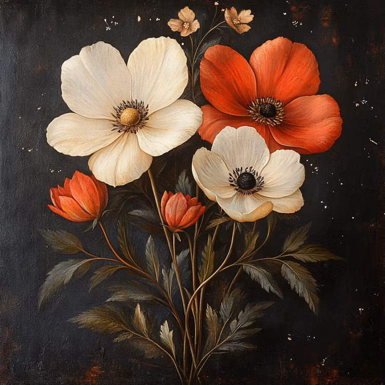 Litet kort utan kuvert - Stiliga blommor (10 stycken)