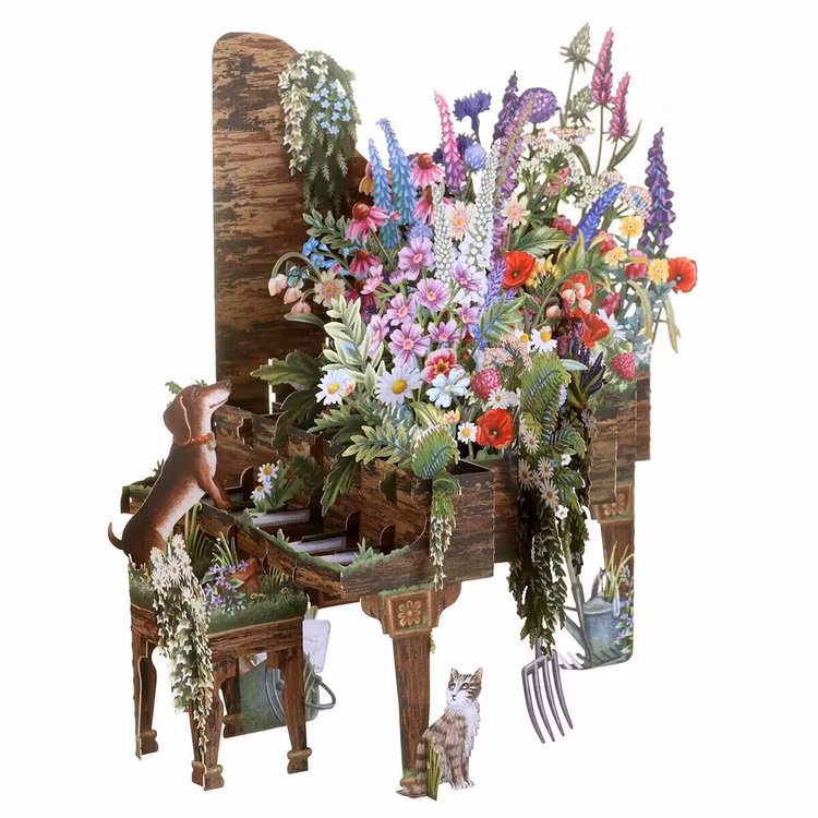 Magiskt, utvikbart gratulationskort - Blomstrande piano (6 kort)