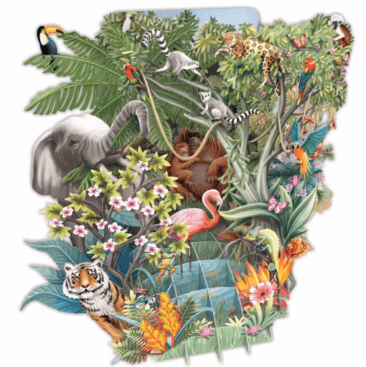 Magiskt, utvikbart gratulationskort - Djungelfest (6 stycken)