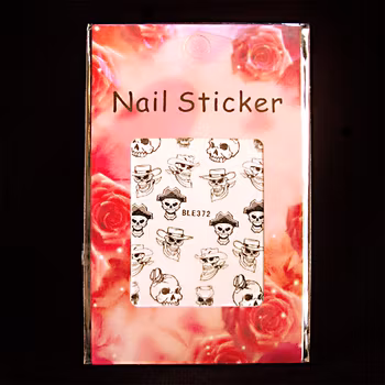 Nail tattoos svarta, BLE372 döskallar