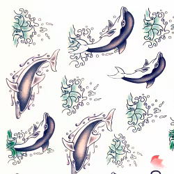 Nail tattoos blandade, C013 delfiner