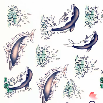 Nail tattoos blandade, C013 delfiner
