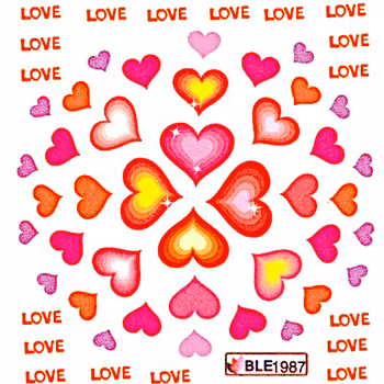 Nail tattoos blandade, BLE1987 hjärtan