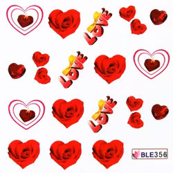 Nail tattoos blandade, BLE356 hjärtan