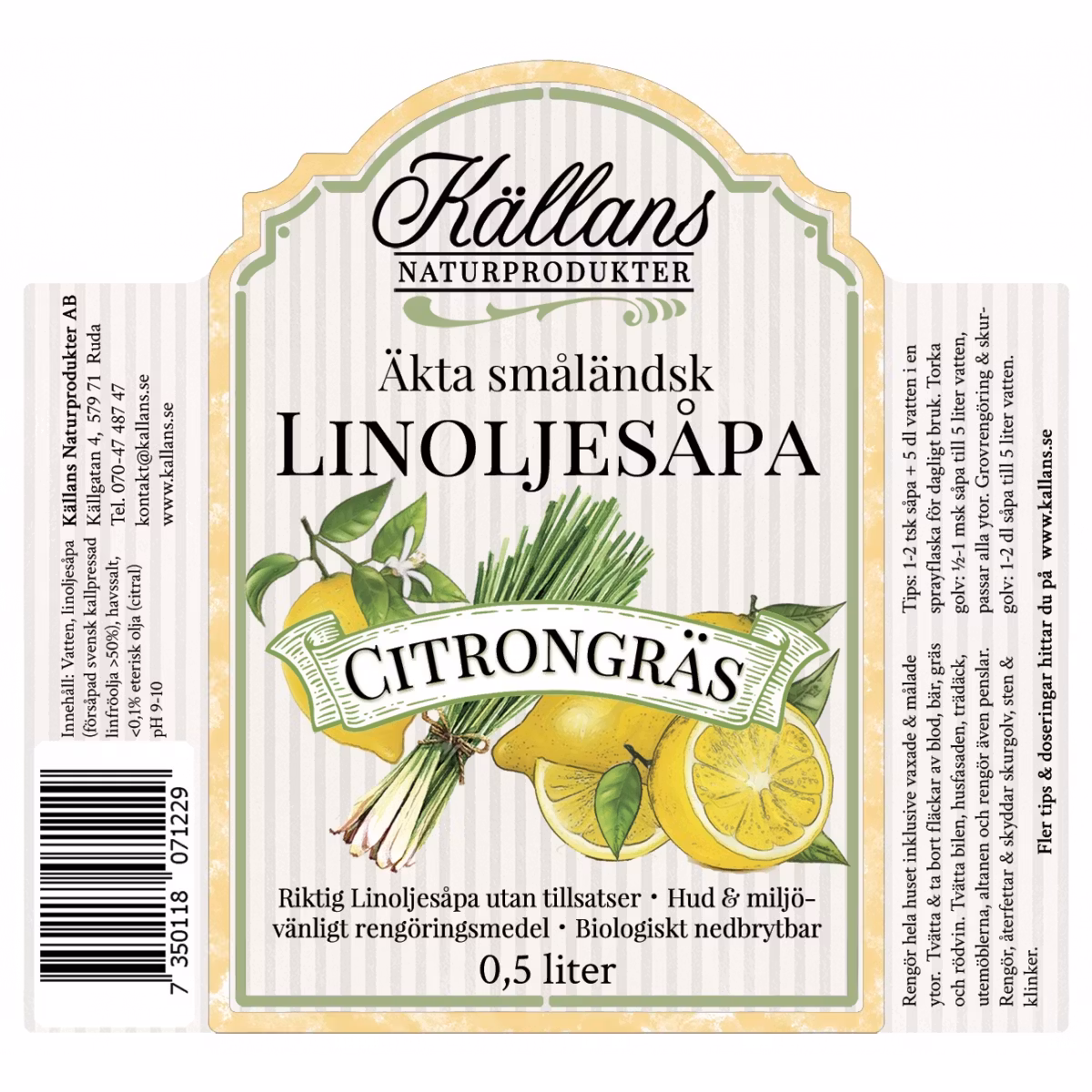 Linoljesåpa Citrongräs Källans Naturprodukter
