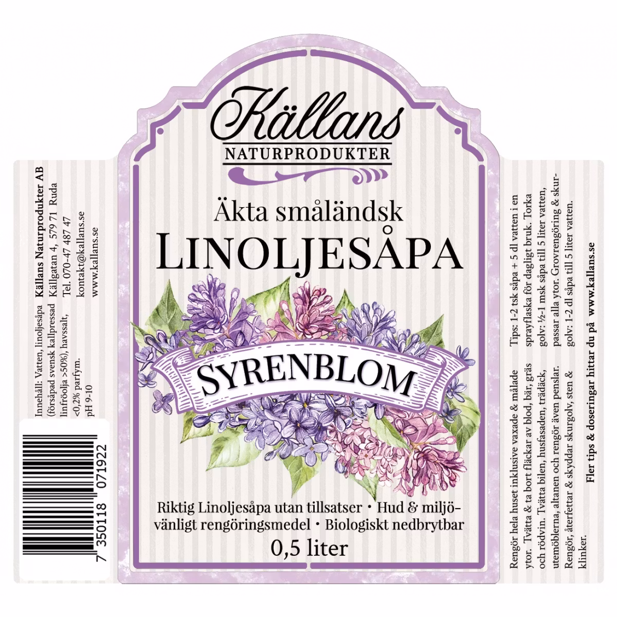 Linoljesåpa Syrénblom Källans Naturprodukter