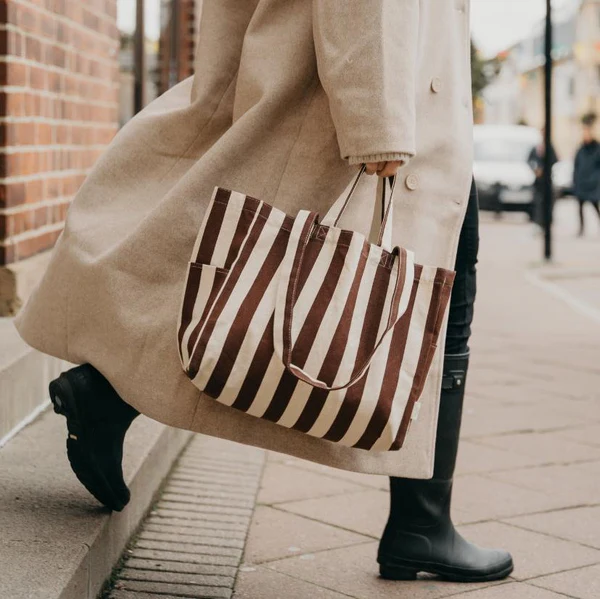 BRUN RANDIG Ekologisk Tygkasse - Tote bag LÅG