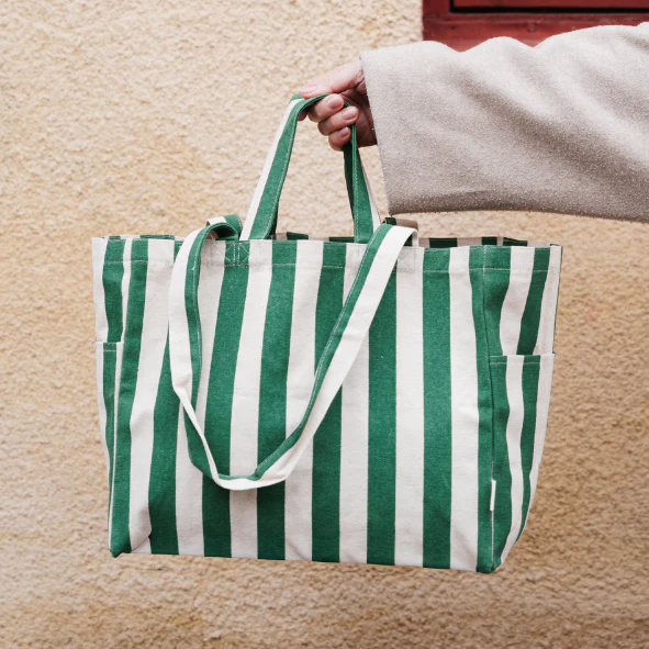 GRÖN RANDIG Ekologisk Tygkasse - Tote bag LÅG