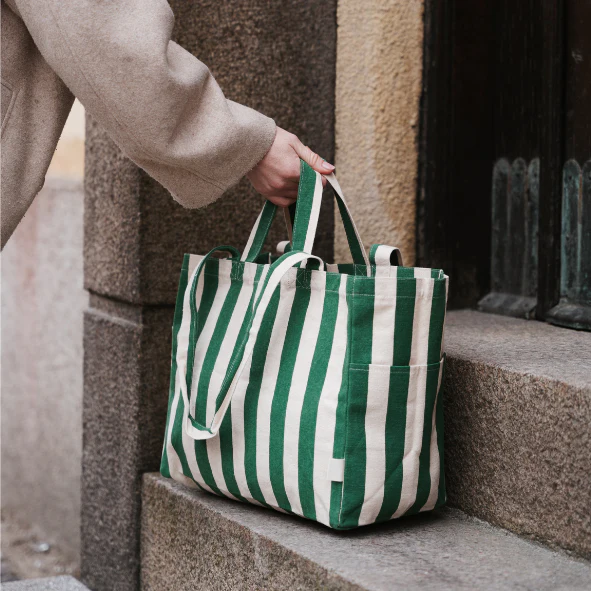 GRÖN RANDIG Ekologisk Tygkasse - Tote bag LÅG
