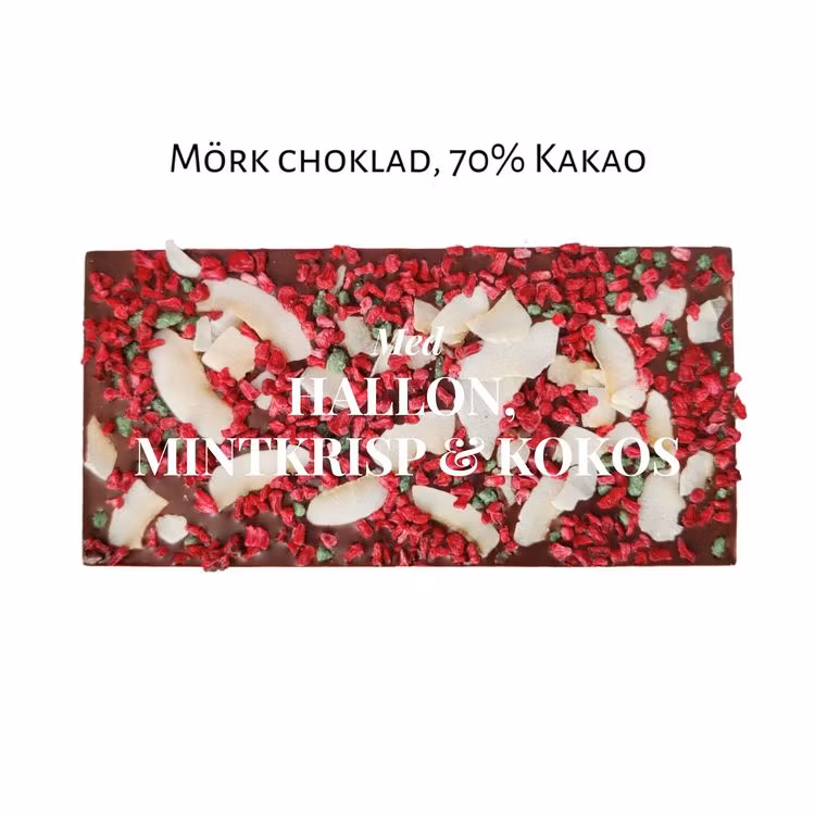 Pralinhuset - 70% Kakao - Hallon, Mintkrisp & Kokos