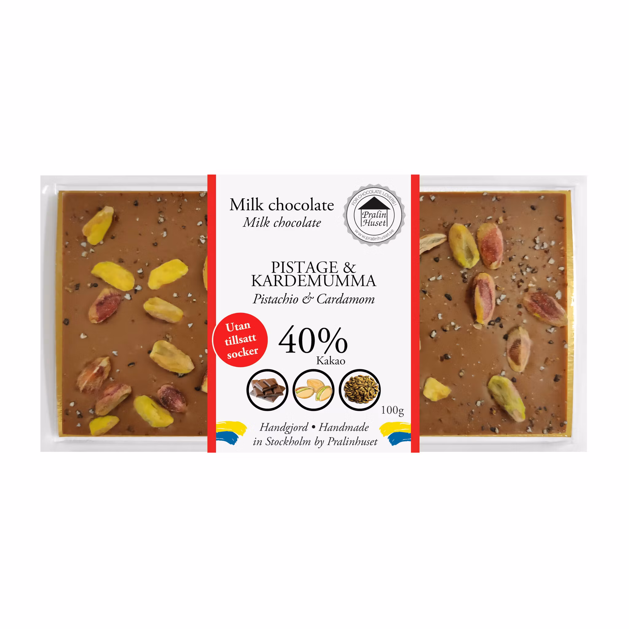 Pralinhuset - 40% Kakao - Pistage & Kardemumma - Utan Tillsatt Socker