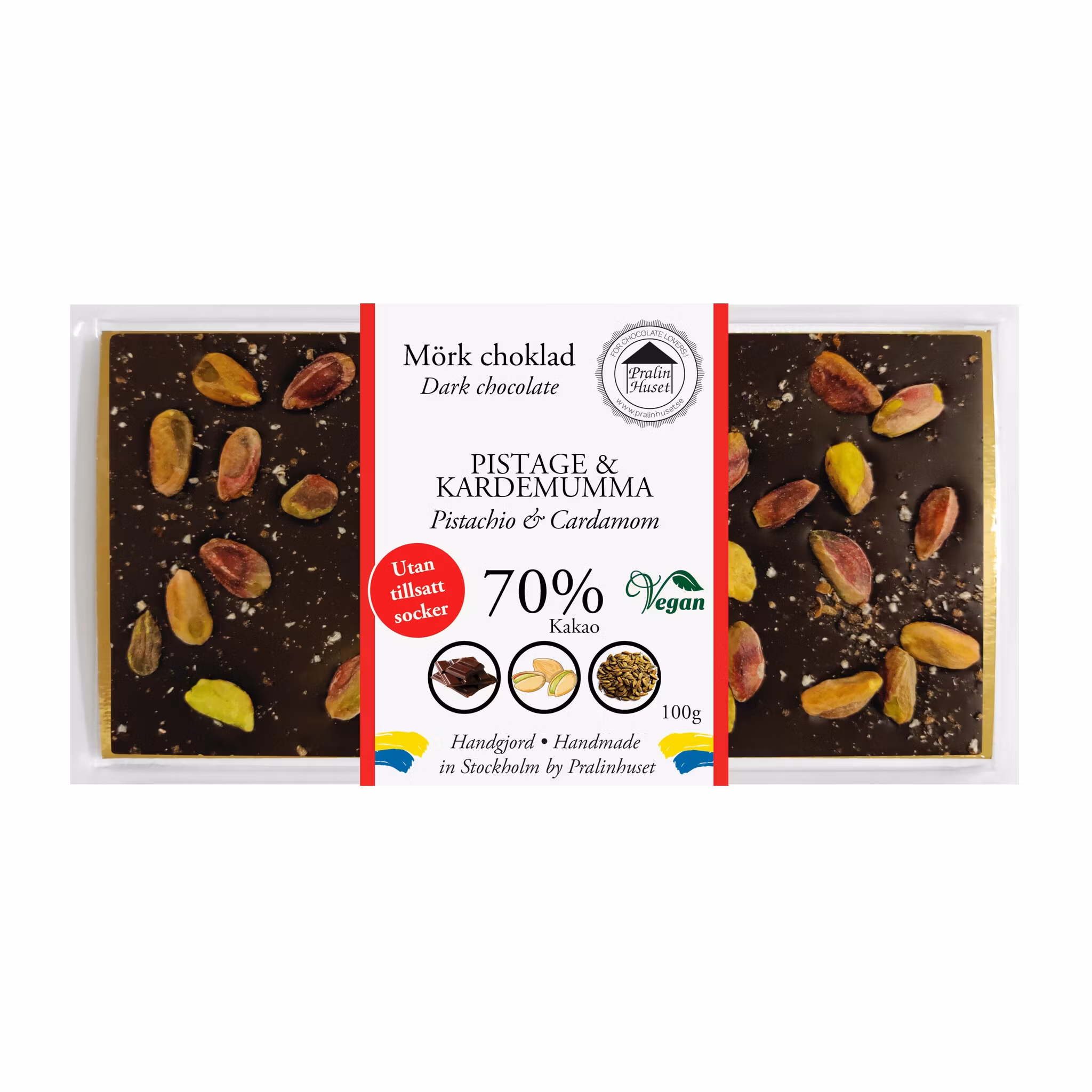 Pralinhuset - 70% Kakao - Pistage & Kardemumma - Utan tillsatt socker