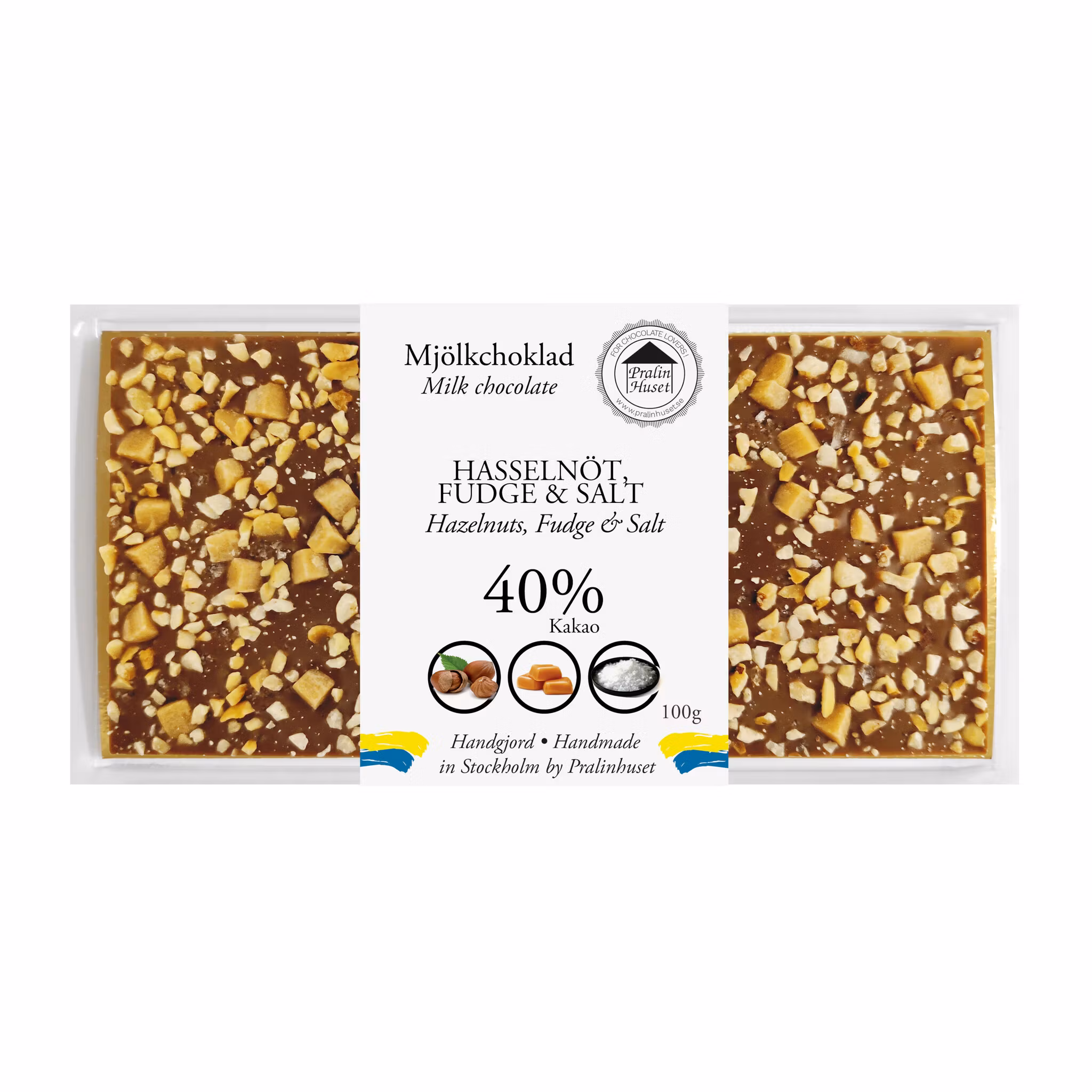 Pralinhuset - 40% Kakao - Hasselnöt, Fudge & Havssalt