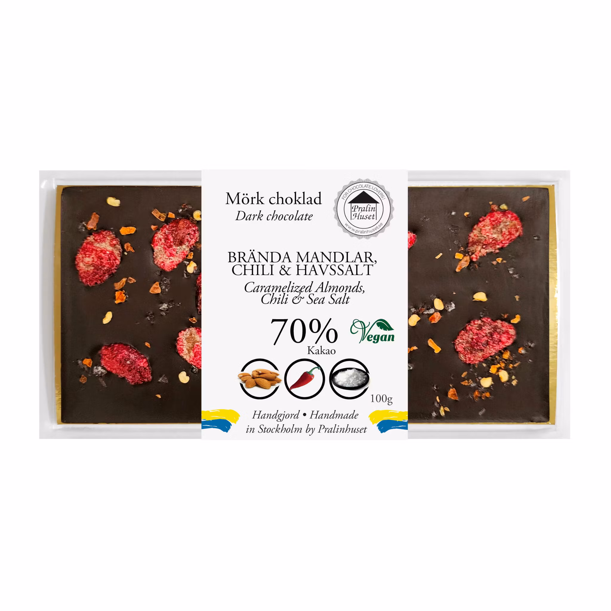 Pralinhuset - 70% Kakao - Brända Mandlar, Chili & Havssalt