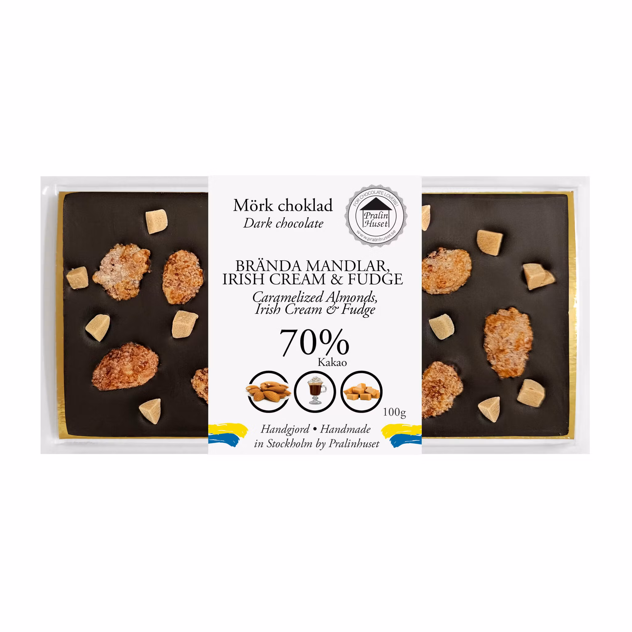 Pralinhuset - 70% Kakao - Brända Mandlar, Irish Cream & Fudge