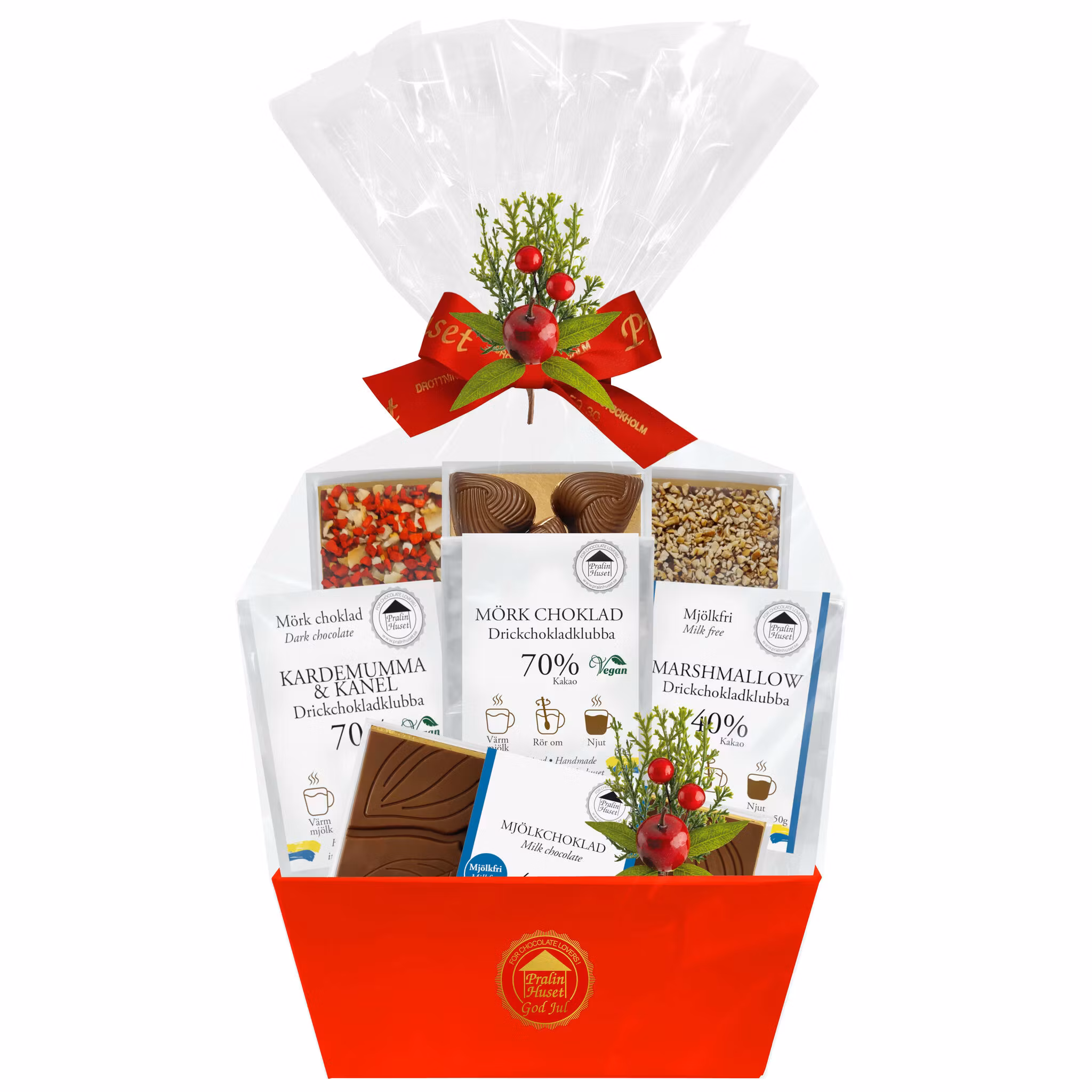 Pralinhuset - Röd Presentkorg - Jul - Mjölkfri