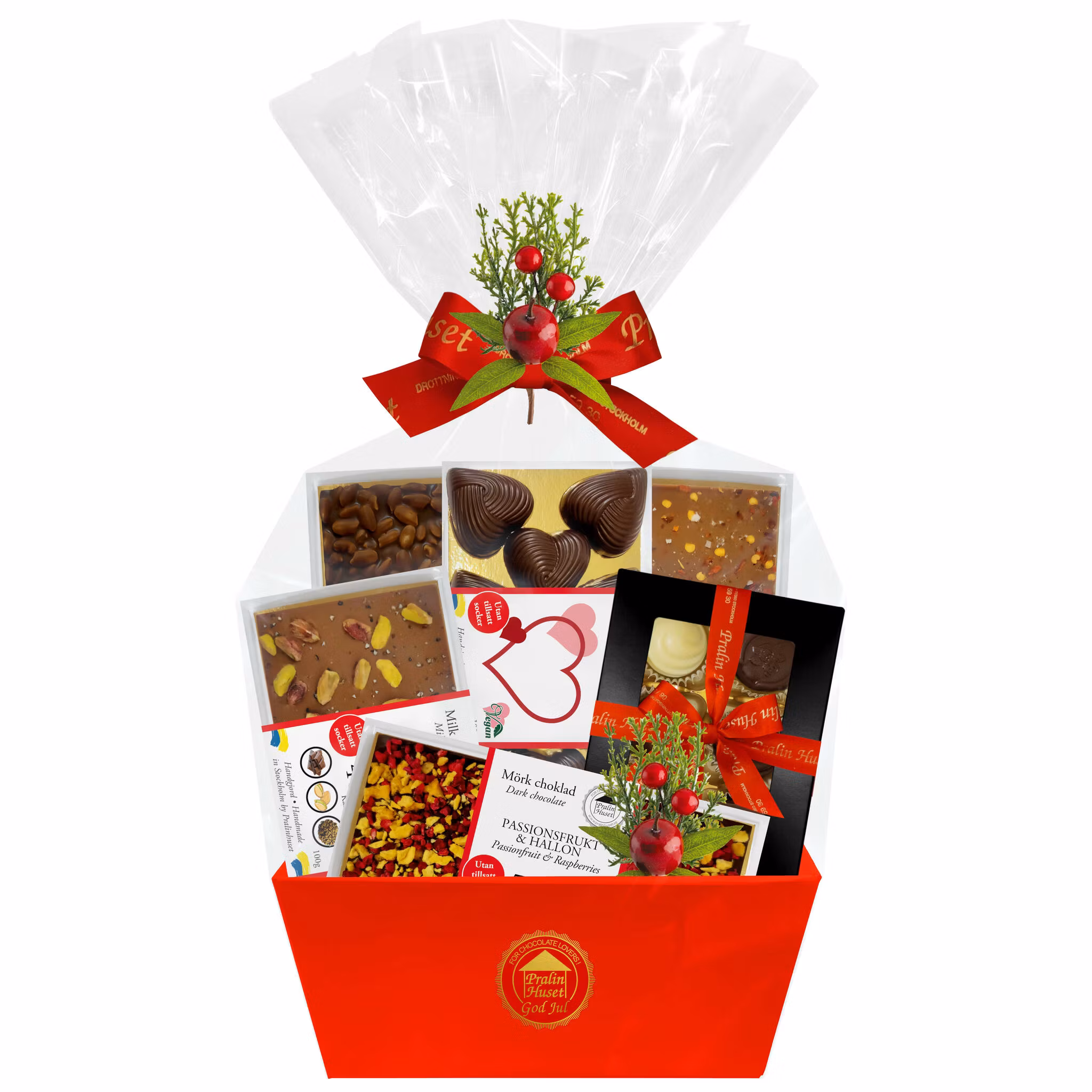 Pralinhuset - Röd Presentkorg - Jul - Utan Tillsatt Socker
