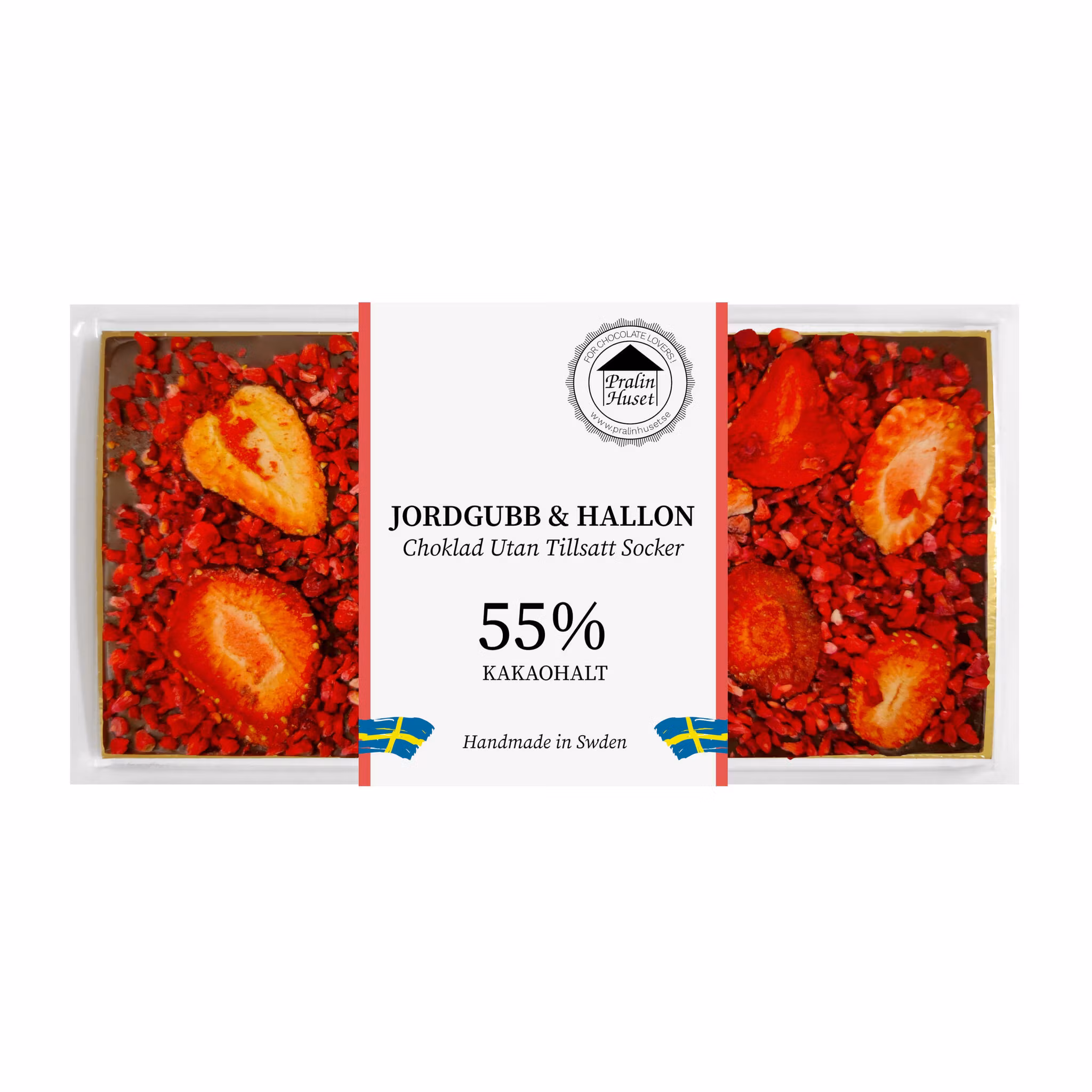 Pralinhuset - 55% Mörk choklad - Jordgubb & Hallon - Utan Tillsatt Socker