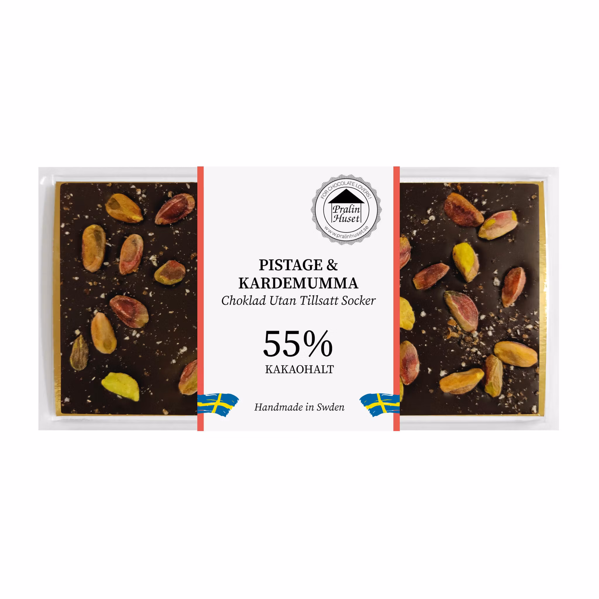 Pralinhuset - 55% Kakao - Pistage & Kardemumma - Utan tillsatt socker