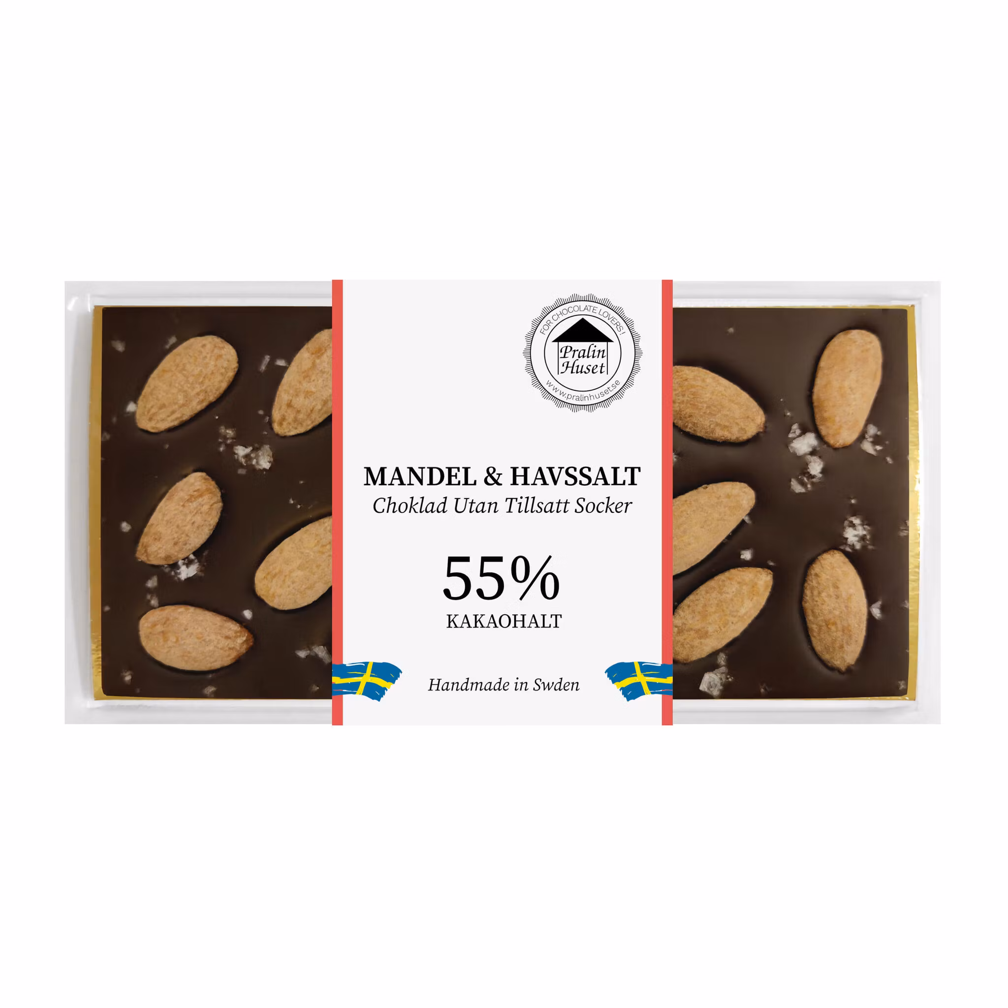 Pralinhuset - 55% Kakao - Mandel & Havssalt - Utan Tillsatt Socker