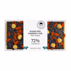 Pralinhuset - 72% Kakao - Gojibär, Hasselnöt & Viol