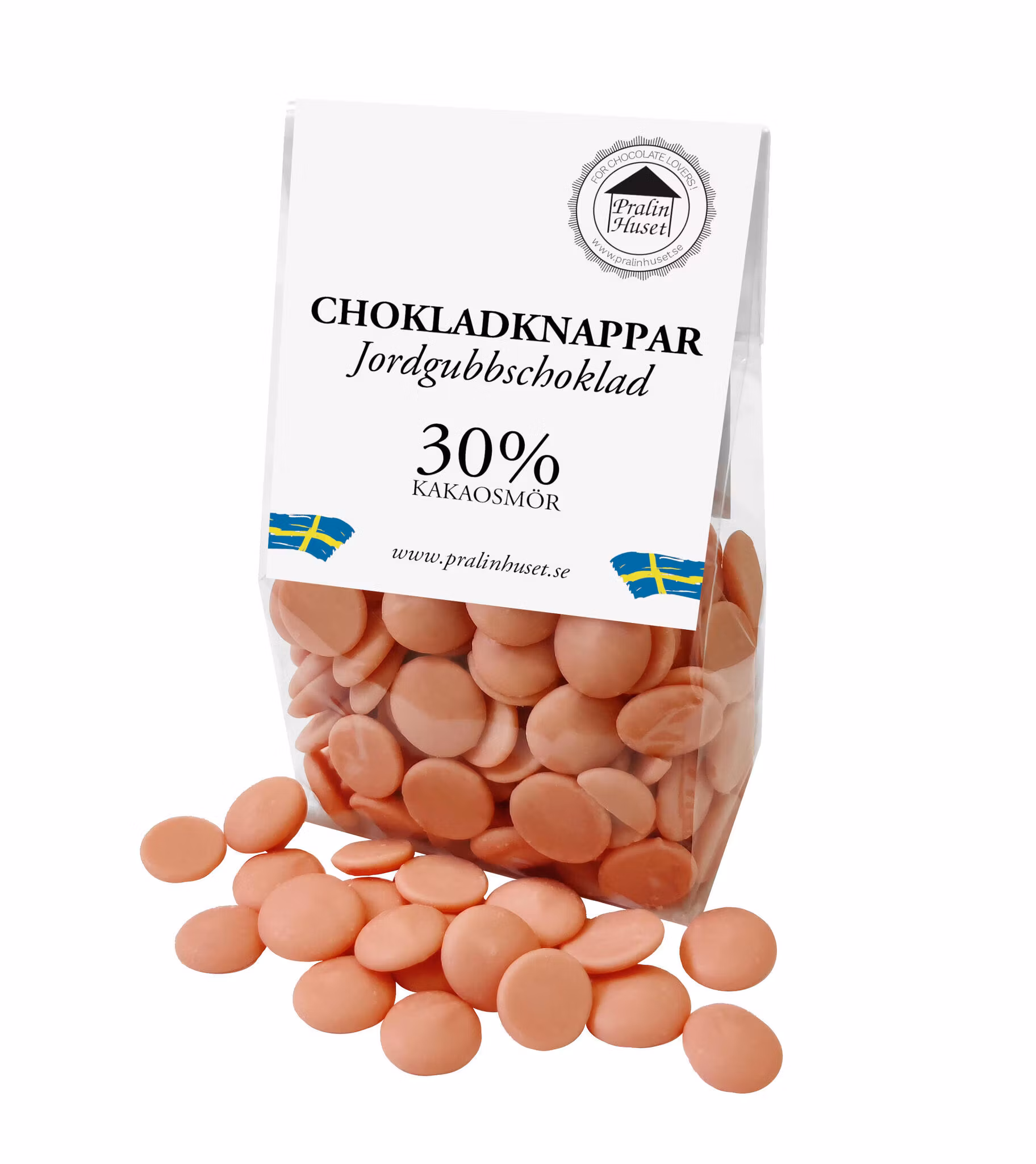 Pralinhuset - Chokladknappar - Jordgubbschoklad - 100g