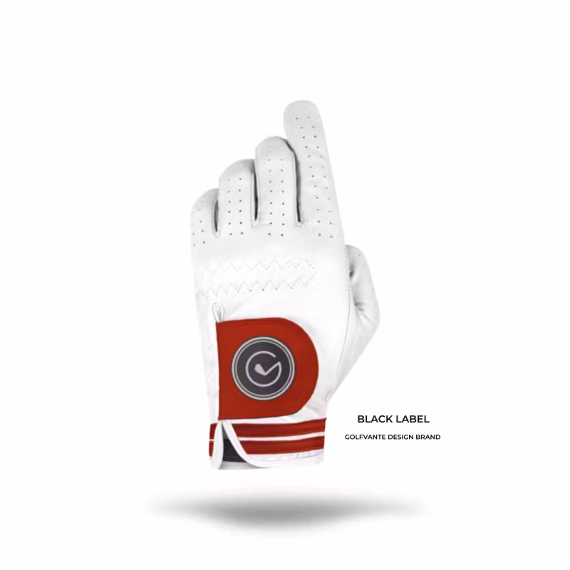 Golfhandske Electro RED, vit röd golfhandske i äkta cabrettaskinn