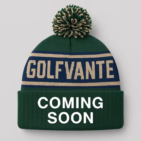 Golfvante Beanie – Grön & marinblå vintermössa med tofs