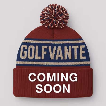 Golfvante Beanie – Vintermössa i vinrött & mörkblå med tofs
