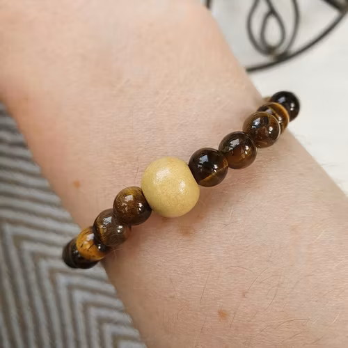 Armband med Tigeröga med träpärla 19 cm