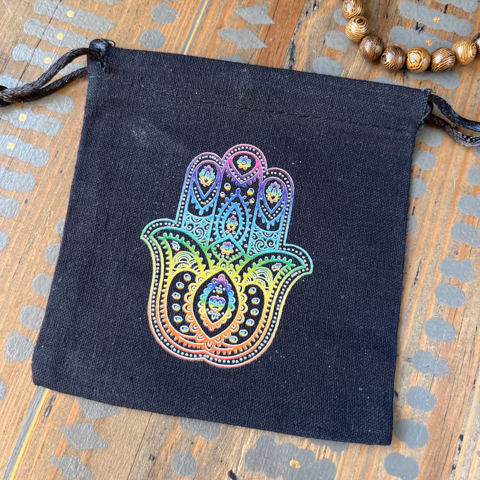 Påse Hamsa svart, 9x11 cm
