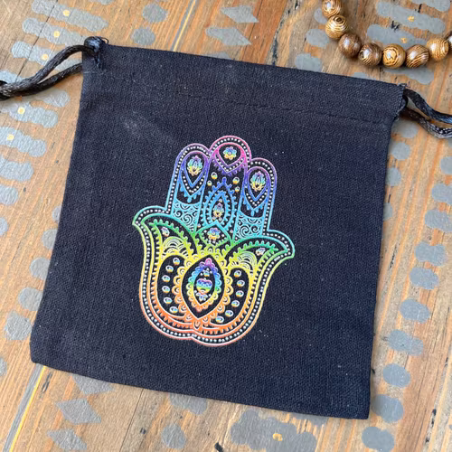 Påse Hamsa svart, 9x11 cm