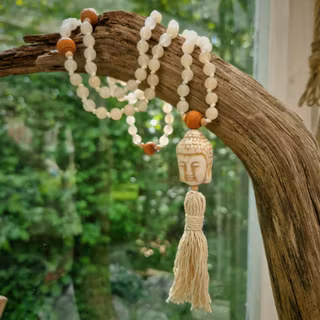 Mala med Gul Aventurin, Buddha och träpärlor 98 cm