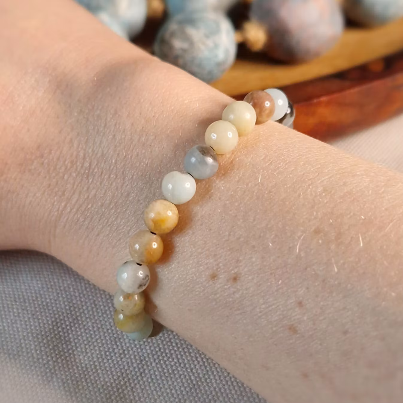 Armband med Amazonit och träpärlor i makrame, Onesize XS-L