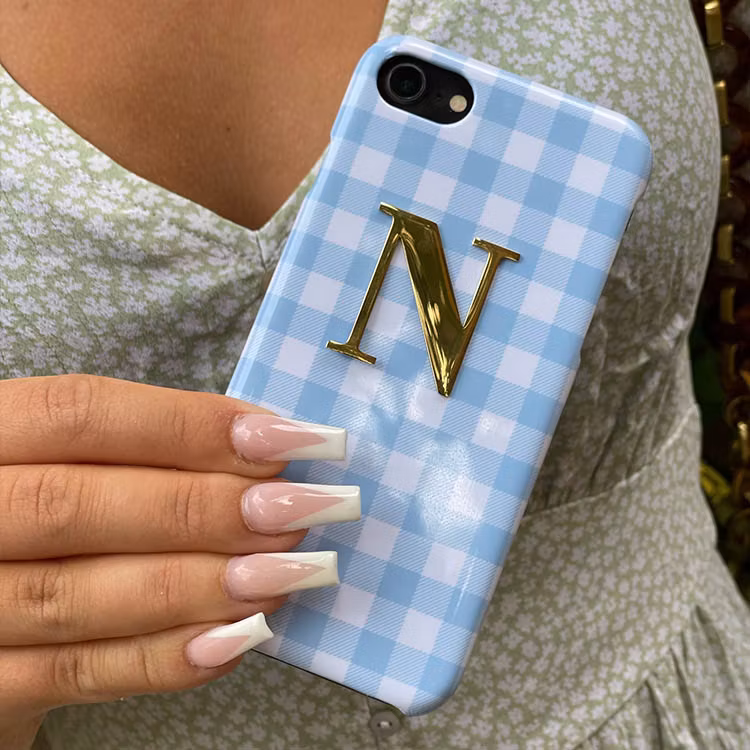 Blue/white met metalen letter