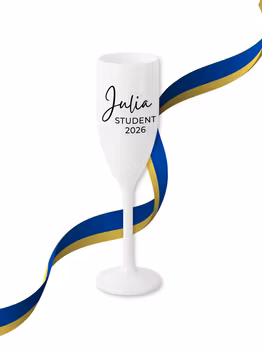 Vitt Champagneglas med tryck, Student 2026