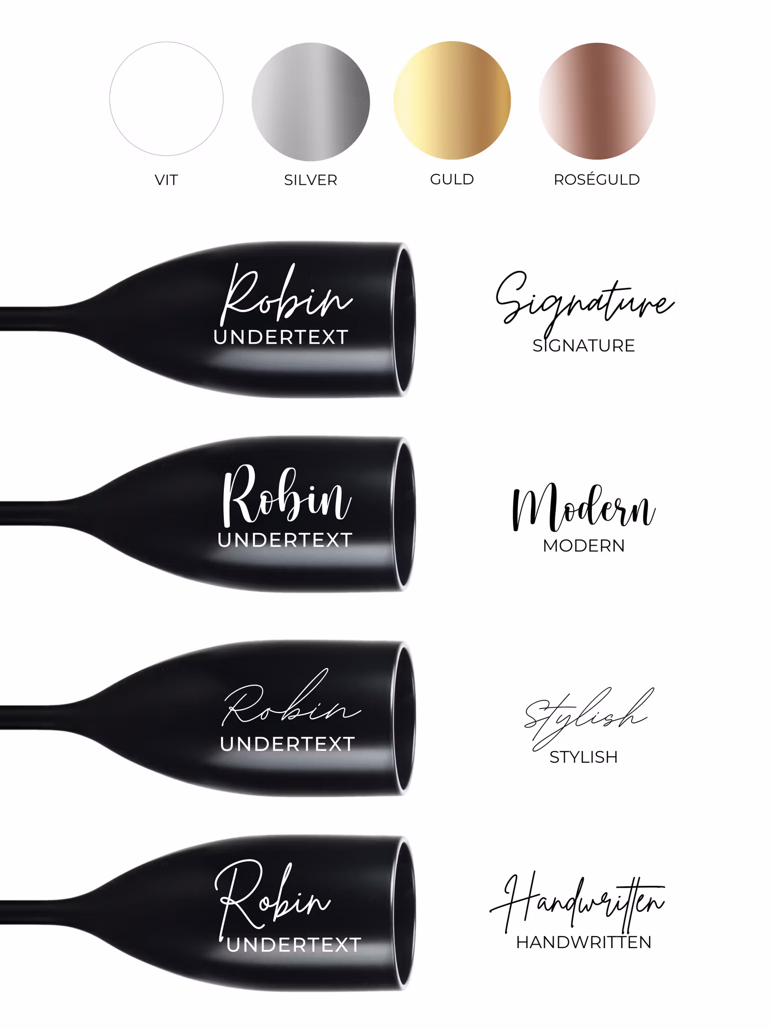Svart Champagneglas med tryck, Stil 1