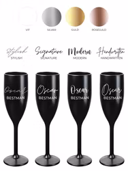 Svart Champagneglas med tryck, Stil 2