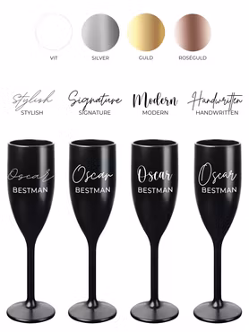 Svart Champagneglas med tryck, Stil 2