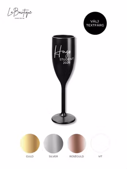 Svart Champagneglas med tryck, Student 2026