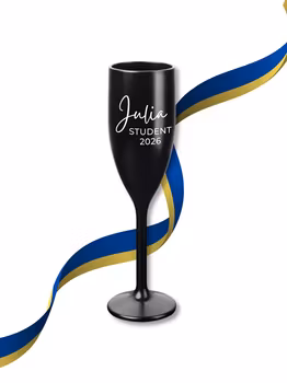 Svart Champagneglas med tryck, Student 2026